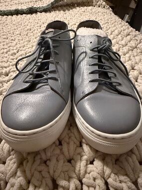 Ted Baker London Gray Leather Platform Sneakers with White Sole